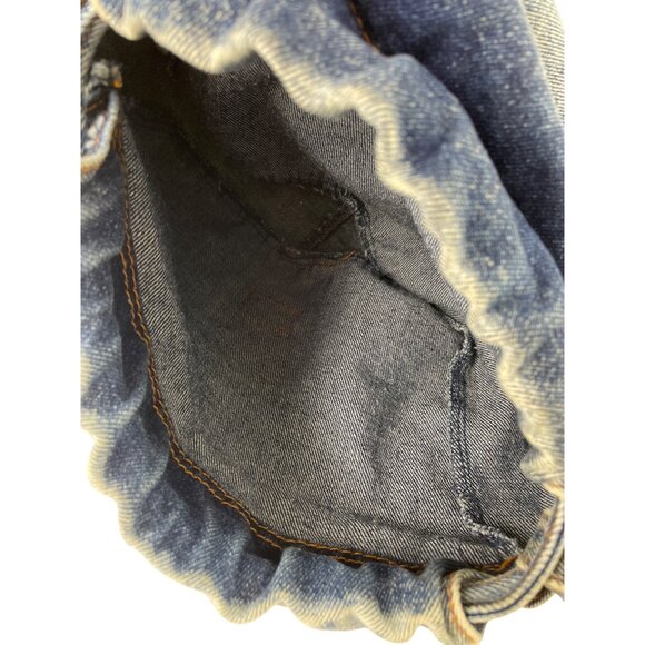 Vintage Denim Shoulder Bag Purse Adjustable Knotted Strap & Leather Accents - Picture 11 of 15